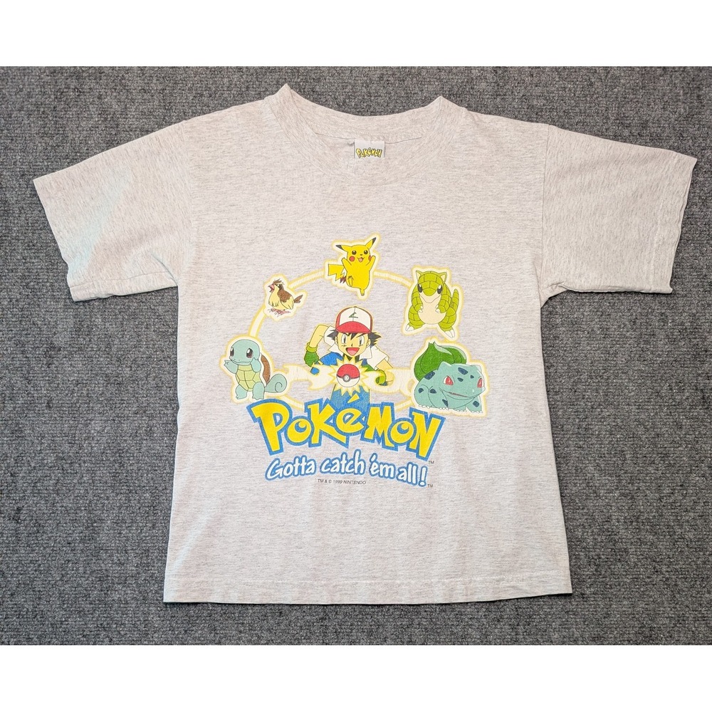 Vintage‎ 1999 Pokemon KIDS Size Small T-Shirt Gray Gotta Catch Em All